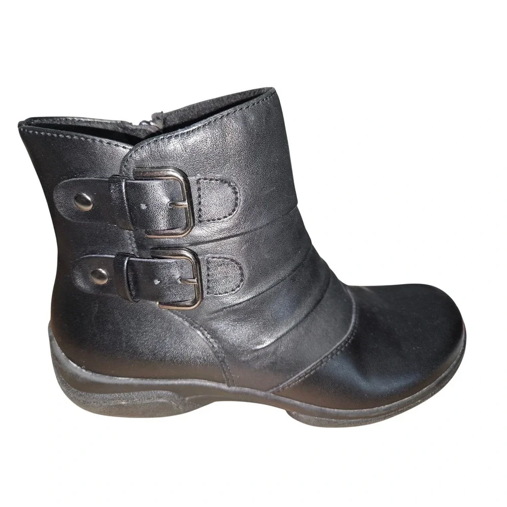Earth Origins DeSoto‎ Black Leather Ankle Boots Buckle Zip Women's 6